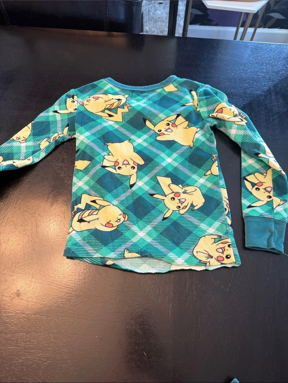 Green Plaid Pikachu Kids Pajama Set
